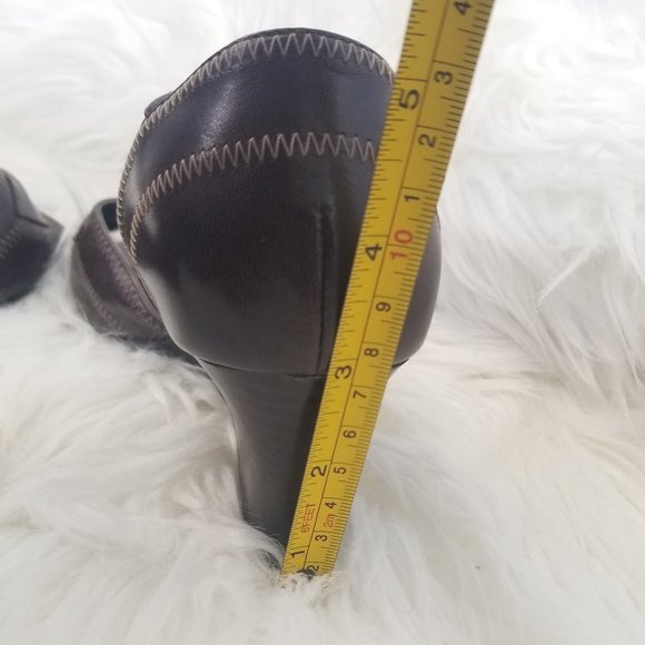 Luca Ferri Coffee Brown Open Toe Ankle Strap Business Casual Wedge Heel Stitch - Picture 7 of 8